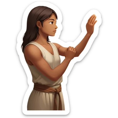 A person stands facing a wall with their hand on it, their shoulders hunched as if weighed down. A glowing, clenched fist of tension sits in their chest. But behind them, a doorway opens—light streaming through. The words "You are free" echo from inside. It’s the moment of  they can choose peace. sticker