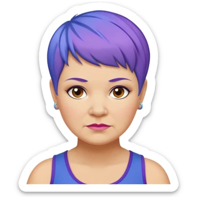 mujer mayor un poco gorda pelo azul o morado pixie cut barriobajera sin pendientes sticker