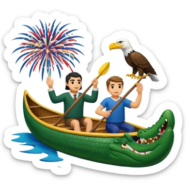 fireworks ridingbin a canoe eith an eagle and a founding father and a crocodile sticker