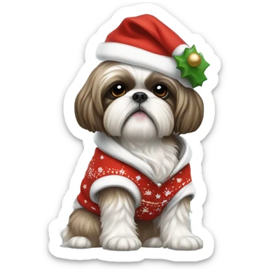 Shittzu wearing Christmas hoodie sticker