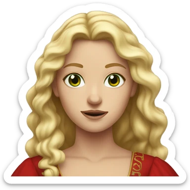 woman with wavy blonde hair, green eyes and red medieval dress  sticker