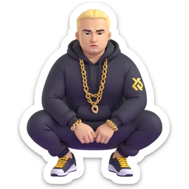 Russian gangster squatting, wearing a tracksuit and gold chain sticker