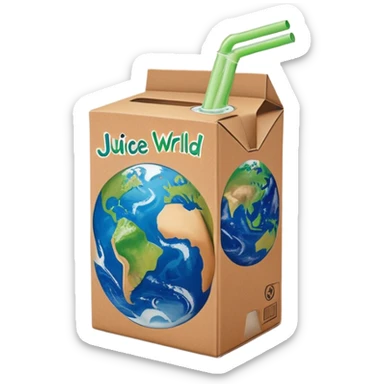 Juice box with the earth as the logo and the name of the juice box is juice wrld sticker