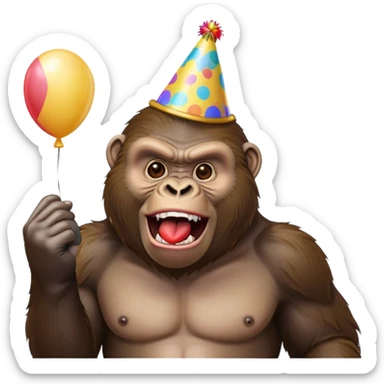 Gorilla with a party hat, and a balloon yelling ￼ sticker