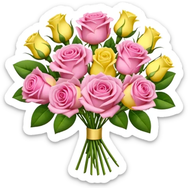 A mixed bouquet of pink roses and yellow lisianthus sticker