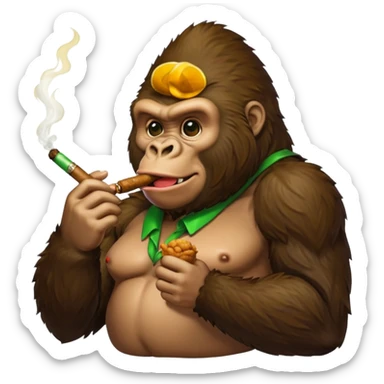 make a gorilla eating fried chicken in one hand and a cigar with green filling inside it in the other hand sticker