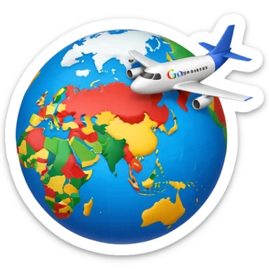 Globe Showing Europe-Africa with plane flying around it, google emoji style sticker