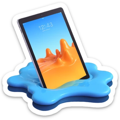 3D surreal iPad floating and melting, inspired by Apple sticker