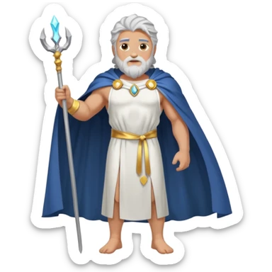 fullbody silverhair shirtless god ZEUS, white robe over shoulder and cape, standing still sticker