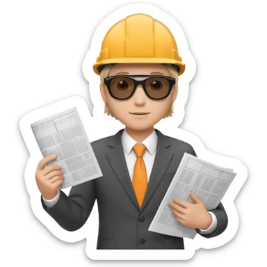 mach mir einen Trader der an der börse handelt mit anzug und einem bauarbieter helm und einem bauplan in der hand sticker