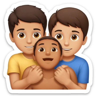 Three young brunette brothers playing together  sticker