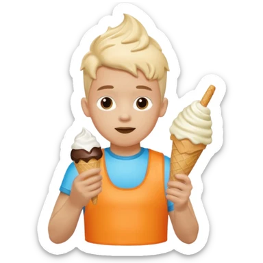boy kid wearing arm floaties, eating ice cream sticker