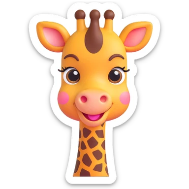 An adorable, blushing giraffe emoji with big, sparkly eyes, a shy smile, and exaggerated rosy cheeks. The design should be ultra-cute, with a rounded face and tiny features. Ideal for 'aww' or 'thanks' reactions in chat. sticker