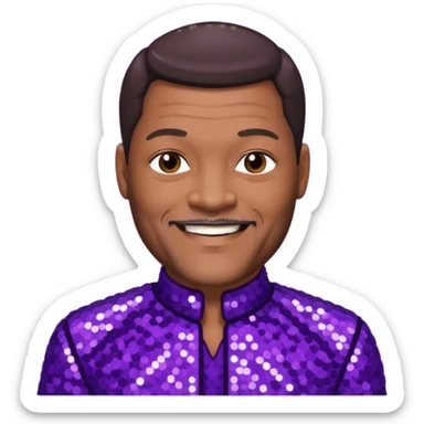 Lawrence Fishburne with dark brown hair, dark purple sequin outfit sticker