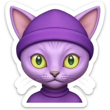 purple alien cat with no fur and yellow hat sticker