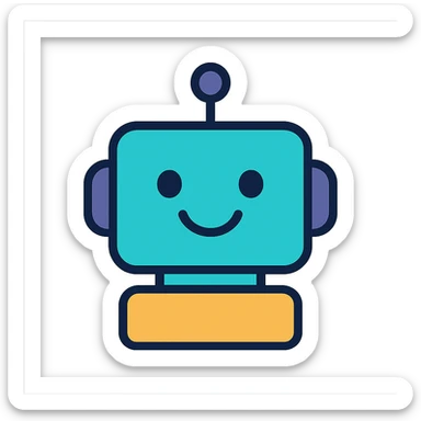 friendly AI chatbot emoji, simple face, digital vibe, text style, minimal lines sticker