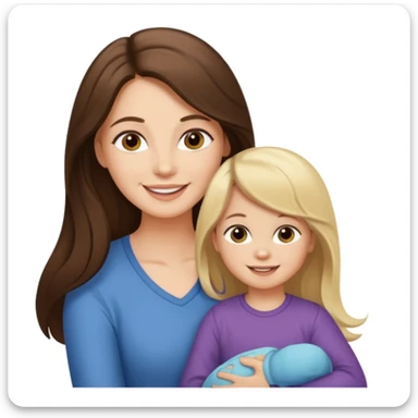 Brunette lady with toddler little girl with long brown hair and 1 year old boy with blonde hair sticker