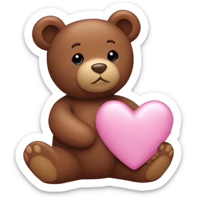 Baby pink heart with a baby brown teddy bear sticker