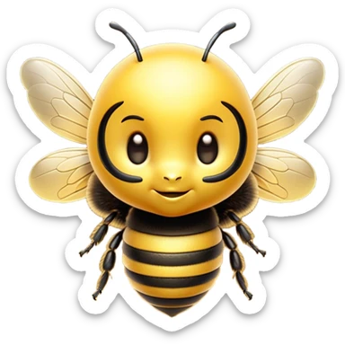 Cinematic Cute Bee Portrait Emoji, Head tilted playfully and inquisitively, featuring a delightfully small, fuzzy body with bright, shimmering eyes and adorable, delicate wings, Simplified yet irresistibly adorable features, highly detailed, glowing with a warm, inviting glow, high shine, affectionate and lively, stylized with a touch of whimsical honeyed charm, soft glowing outline, capturing the essence of a mischievous bee that seems as if it could buzz out of the screen into your arms! sticker