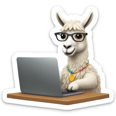 lama typing on laptop sticker
