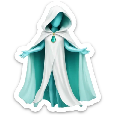 faceless mannequin flapping aquamarine gemstone white cape sticker