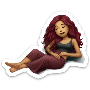 Beautiful tattooed burgundy long haired woman napping on sofa sticker