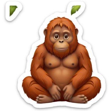 cinematic-orangutan-realistic-full-body-sitting-emoji,-massive-frame-relaxed-with-arms-folded-thoughtfully,-thick-orange-fur-flowing-in-the-breeze,-head-tilted-dramatically,-deep-dark-eyes-filled-with-ancient-wisdom,-simplified sticker
