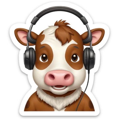 smiling cow with headphones sticker