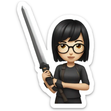 girl with black hair and round glasses holding longweapon sticker