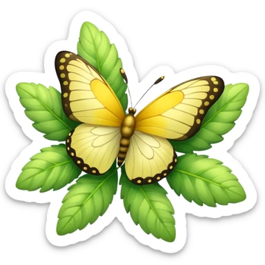 A fluffy bush with soft light-green foliage and a small butterfly sticker