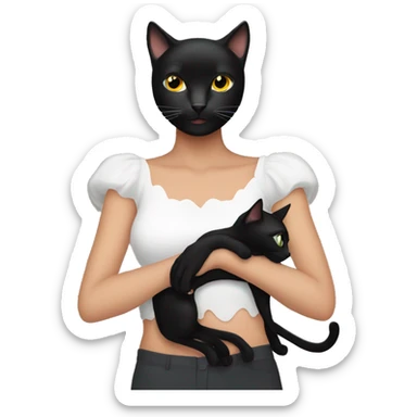 black cat hanging on beautiful woman's arms sticker