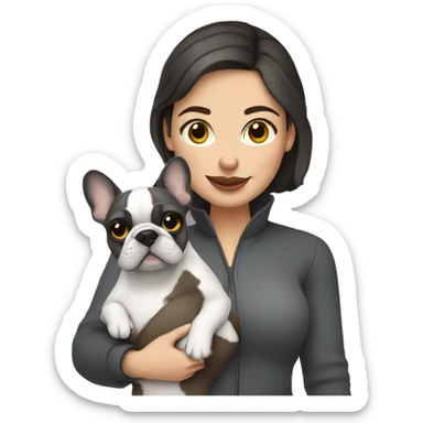 Brunette Woman holding grey French bulldog sticker