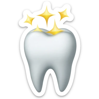 A tooth being cleaned and giving off golden shinning stars from the top sticker