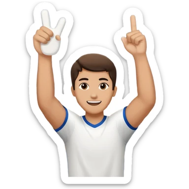 person cheering at a sports game, holding a foam finger or waving, stadium background sticker