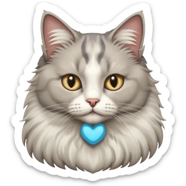 a very fluffy big grey and white cat sitting regally sticker