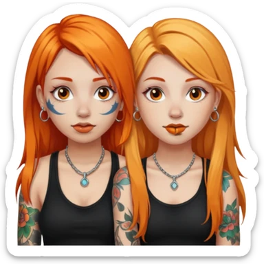 two girls with septum piercings and tattoos one girl has orange hair, and the other girl has long blonde hair sticker