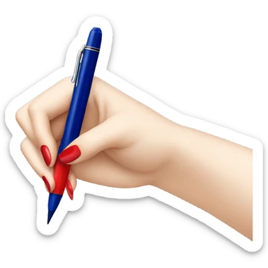 a hand with a red manicure writes with a dark blue pen sticker