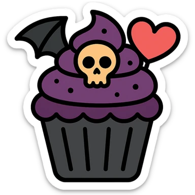 gothic cupcake, color icon style, dark aesthetic, intricate details sticker