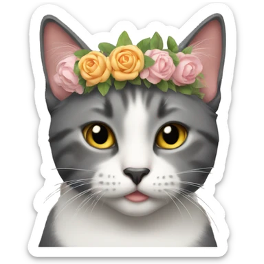 cat wearing a flower crown sticker