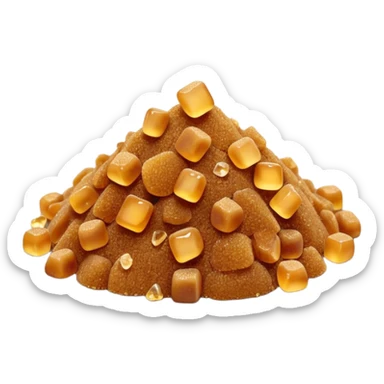 small heap of brown sugar, golden-amber, coarse granulated texture, dry, a few loose crystals, no spoon, clean, 3D, soft shadows, natural, no cartoon features, no packaging, no bowl, transparent background, emoji scale sticker