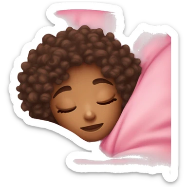 Lightskin girl with curly hair sleeping with pink blanket sticker