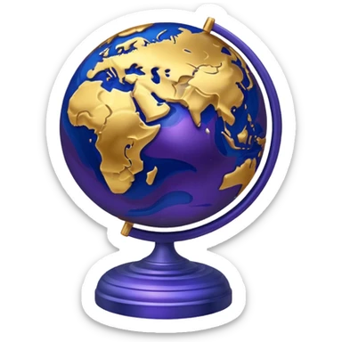 Mercury emoji: a metallic-looking globe with swirling shades of deep blue, gold, and purple, highlighting rough terrain sticker