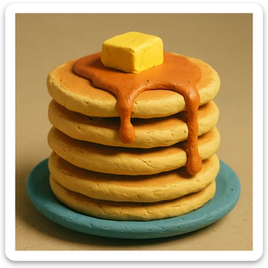 claymation style stack of pancakes with syrup sticker