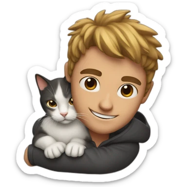 a guy with a cat on top sticker