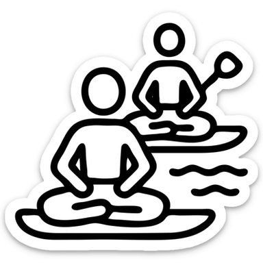 icon on the theme of yoga paddle boarding classes.  sticker