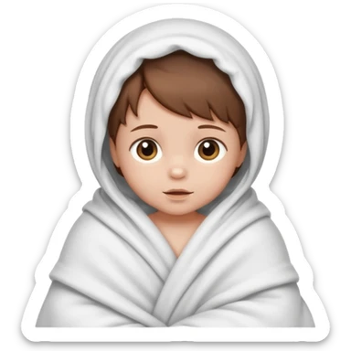 baby wrapped in blanket with brown hair sticker