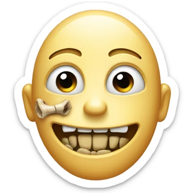 smiling emoji with climbing eyes and a bone in the mouth sticker