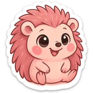 a cute pink hedgehog, original design, big eyes, blushing cheeks, joyful sticker