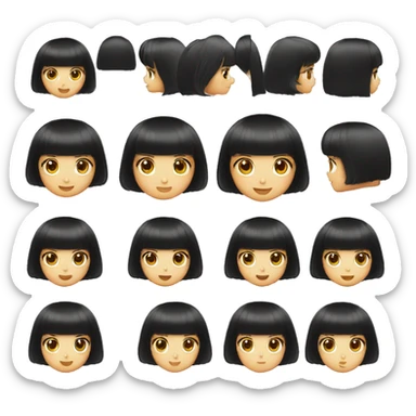 young girl, black bob haircut with bangs, fair skin sticker