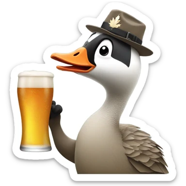 Canadian goose holding a beer sticker